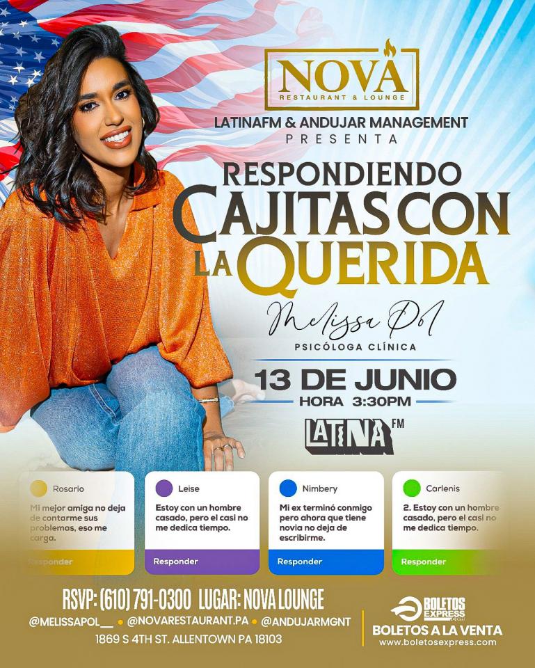 Buy tickets for NOVA LOUNGE PRESENTS: RESPONIENDO CAJITAS CON LA QUERIDA MELISSA POL NOVA LOUNGE PRESENTS: RESPONIENDO CAJITAS CON LA QUERIDA MELISSA POL