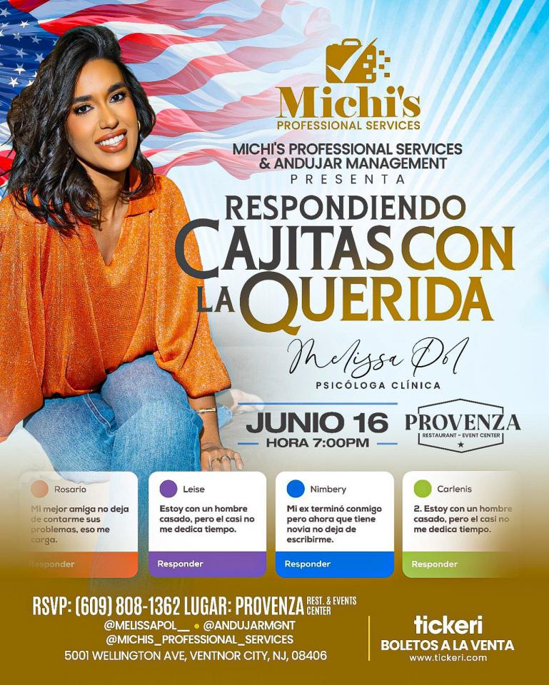 Buy tickets for MICHI'S PROFESSIONAL SERVICES PRESENTS: RESPONDIENDO CAJITAS CON LA QUERIDA MELISSA POL MICHI'S PROFESSIONAL SERVICES PRESENTS: RESPONDIENDO CAJITAS CON LA QUERIDA MELISSA POL
